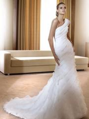Amazing Organza One Shoulder Asymmetrical Pleats Sheath Wedding Dress