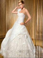 Amazing Satin and Organza Ball Gown One Shoulder Wedding Dress