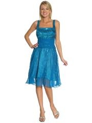 Amazing Square Neck Short Knee-Length Ice Blue Sequined and Tulle Bridesmaid Dresses