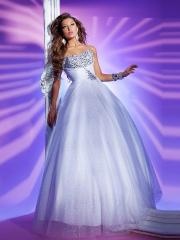 Amazing Strapless Ball Gown Floor Length White Tulle and Satin Quinceanera Dresses