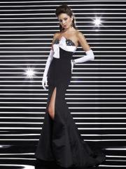 Amazing Strapless Sheath Floor Length Black Silky Satin Slit Evening Dresses