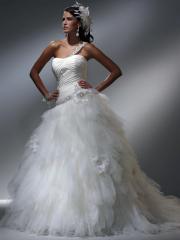 Amazing Taffeta Tulle One Shoulder Ball Gown Wedding Dress