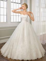 An A-Line Silhouette with Embroidery Embellishment in Chapel Train Wedding Dress