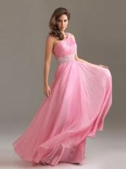 Angel-Like Asymmetrical Neck Sheath Floor Length Pink Chiffon Bridesmaid Dress with Crisscross