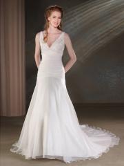 Angel V-neck Nuptial Gown of Contemporary Floral Fastening