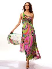 Ankle-Length Sheath Multi-Color Printed One-Shoulder Keyhole 2012 Prom Dress