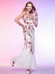Ankle-Length Sheath One-Shoulder White Appliqued Lace Wedding Guest Dress