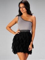 Appealing One-Shoulder Lightweight Chiffon Ruffled Black Skirt Cocktail Party Dress