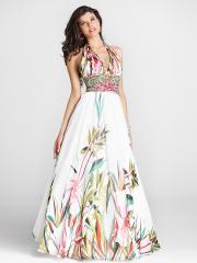 Appealing Seller Championship Plunging V-Neck Floor Length Multi-Color Printed Empire Evening Gown