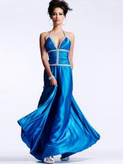 Appealing Spaghetti Strap Neck Ankle-Length Royal Blue Silky Satin Sheath Style Evening Dress