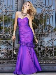 Appealing Sweetheart Floor Length Mermaid Purple Silky Taffeta Floral Bridesmaid Dress