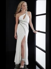 Astonishing One-Shoulder Floor Length White Chiffon Diamantes Slit Celebrity Dress