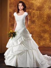 Astonishing White Satin A-Line Jewel Capped Wedding Dress