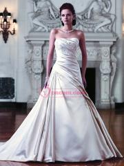 Asymmetric Bodice Appliqued Wedding Dress of A-Line Style