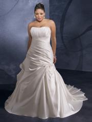 Asymmetrical Pick Up Satin Strapless plus Size A-Line Wedding Dress