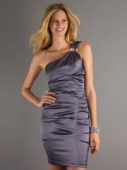Attractive One-Shoulder Sheath Short Length Silver Satin Cocktail Party Dress