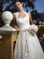 Attractive Square Neckline Lace Bridal Gown of Bow Sash
