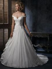 Attractive V-Neck Off-The-Shoulder Taffeta A-Line Wedding Dress