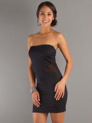 Austere Strapless Sheath Short Length Black Stretch Satin Cocktail Occasion Gown 2012