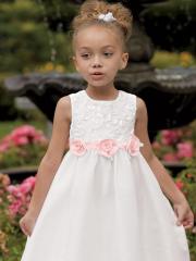 Ball Gown Satin Flower Girl Dress with Flower Bow Tie
