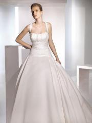 Ball Gown Satin Ruffled Bodice with Chapel Train Skirt