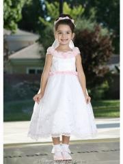 Ball Gown Stain Chiffon White Flower Girl Dress with Little Embroidered