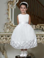 Ball Gown Stain White Flower Girl Dress with Belt