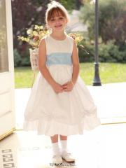 Ball Gown Stain White Flower Girl Dress with Blue Belt
