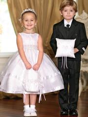 Ball Gown Stain White Flower Girl Dress with Bow