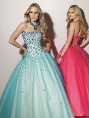 Ball Gown Strapless Fuchsia or Ice Blue Beaded Floor Length Lace-Up Quinceanera Dresses