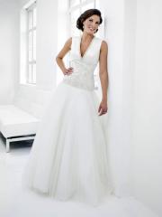 Ball Gown V-neck Chapel Train Satin Organza Wedding Dress