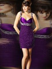 Beaded Straps Purple Sequined Satin Sweetheart Neckline Mini Skirt Cocktail Dresses