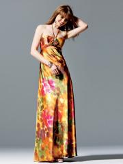 Beautiful Long Length Evening Dress with Halter Sweetheart Neckline in Abstract Print