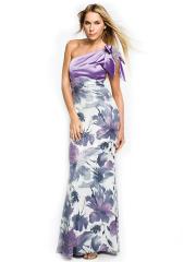 Beautiful Top Seller 2012 One-Shoulder Floor Length Lavender Satin Bodice and Printed Evening Dress