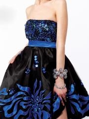 Best Seller Strapless Short Length Ball Gown Sequined and Printed Satin Homecoming Dress