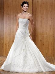 Best Seller Strapless Taffeta A-Line Wedding Dress with Chapel Train in 2011 Style