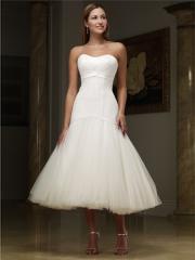 Bewitching Satin Strapless Bodice And Multi-Layer Tulle Tea-Length Nuptial Gown