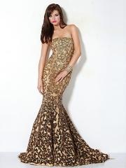 Bewitching Strapless Sheath Floor Length Printed Gold Tone Celebrity Dress 2012