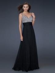 Black Chiffon Sequined Bodice Sweetheart Neckline Sleeveless Floor-Length Prom Dress