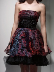 Black Ghost Shape Strapless Short Cocktail Length Gown of Printed and Organza for Sale