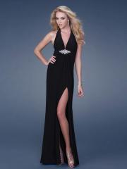 Black Elastic Chiffon Halter V-Neck Neckline Sleeveless Floor-Length Celebrity Dress