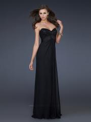 Black Lace Satin Tulle Beaded Strapless Sweetheart Neckline Sleeveless Floor-Length Prom Dress