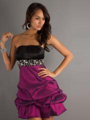 Black Purple Taffeta Strapless Neckline Sleeveless Bubble Pick-Up Short Cocktail Dress