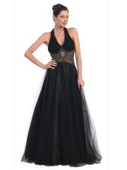 Black Satin Tulle Deep V-Neck Neckline Sleeveless Beaded Waist Floor-Length Celebrity Dress