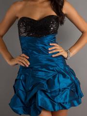 Black Sequined Bodice Royal Blue Taffeta Strapless Sweetheart Neckline Sleeveless Short Cocktail Dress
