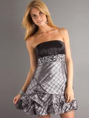 Black Silver Taffeta A-Line Strapless Neckline Sleeveless Short Homecoming Dress