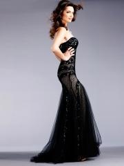 Black Tulle Mermaid Style Strapless Neckline Sequined Bodice Full Length Celebrity Dresses