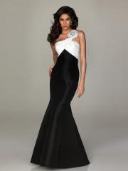 Black White Satin Mermaid Jeweled One-Shoulder Neckline Sleeveless Sweep-Train Prom Dress