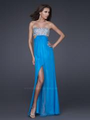 Blue Chiffon Beaded Strapless Sweetheart Neckline Sleeveless Side Slit Floor-Length Celebrity Dress