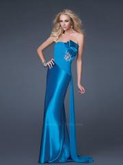 Blue Chiffon Satin Strapless Beadings Ornament Sheath Silhouette Evening Dresses